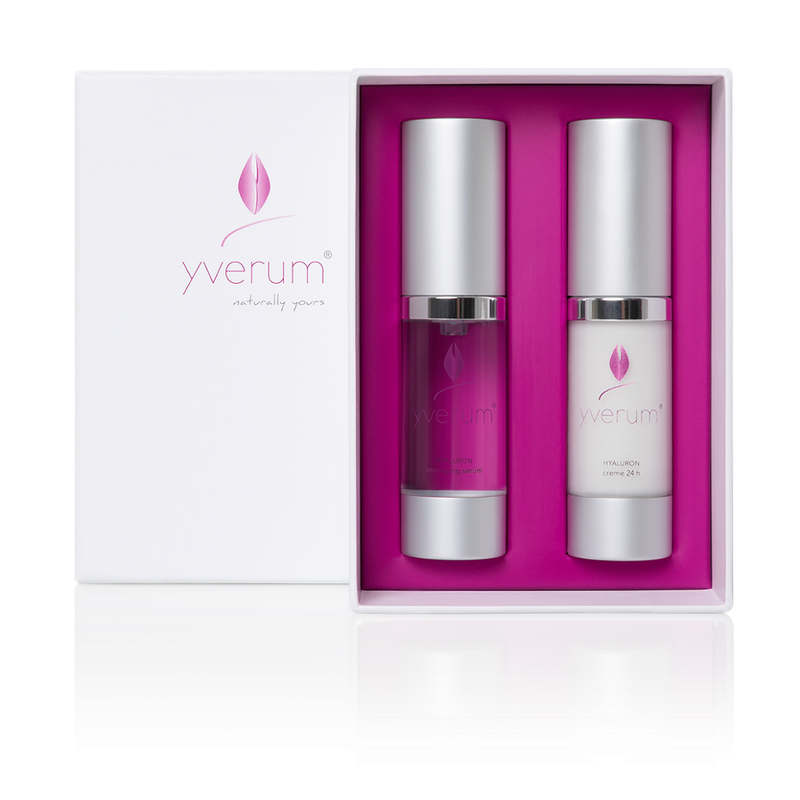 yverum naturally yours yverum HYALURON Gesichtspflege-Set (1x yverum HYALURON anti-aging serum 15 ml & 1x yverum HYALURON creme 24h 15 ml) - Produktbild