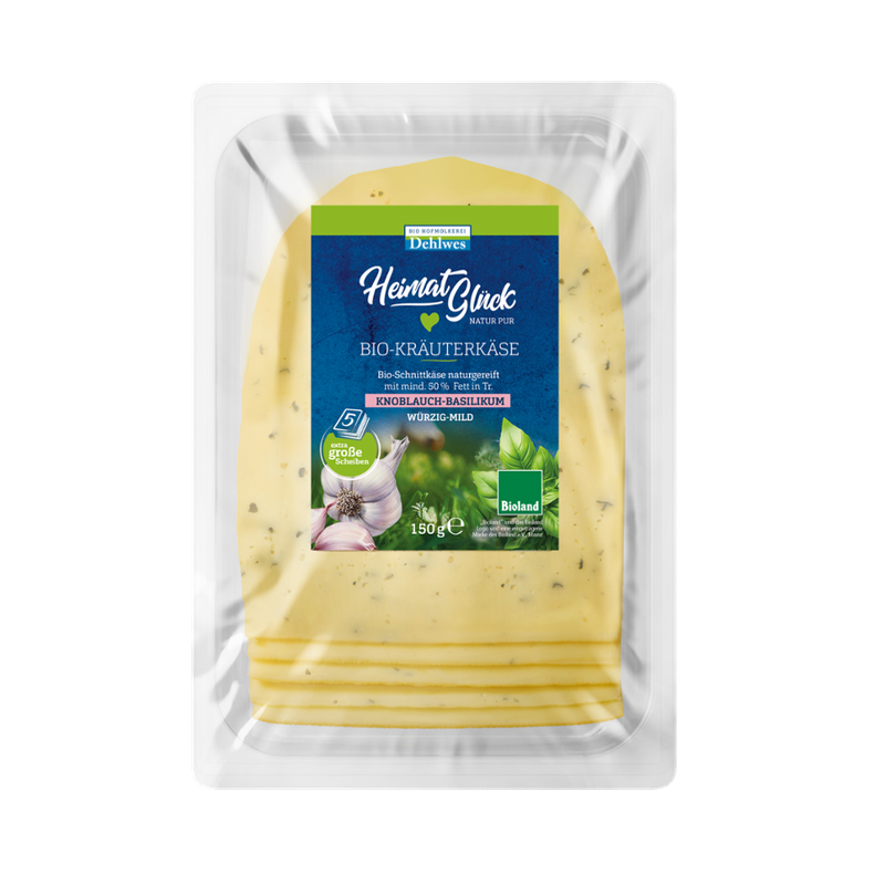 HeimatGlück BIO-Kräuterkäse Knoblauch Basilikum Scheiben mit mind. 50 % Fett i.Tr. - Produktbild