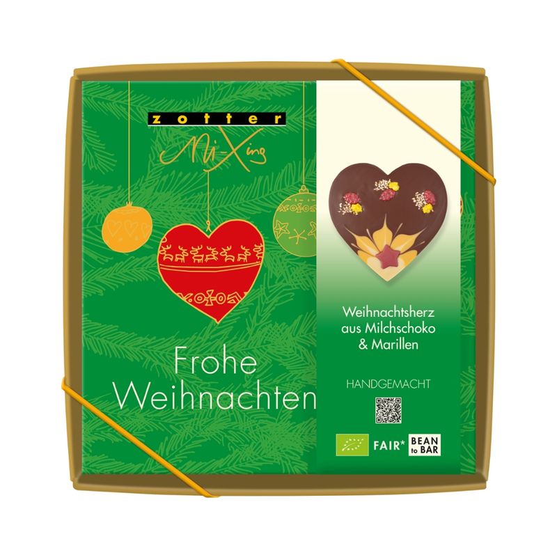 Zotter Schokolade Weihnachtsherz aus Milchschoko & Marillen - Produktbild