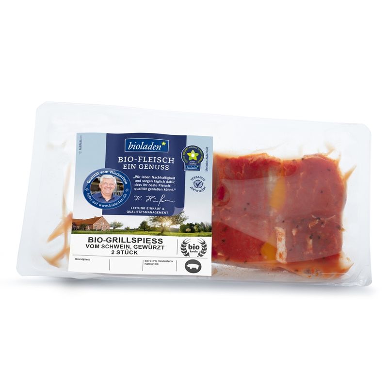 bioladen Grillspieße vom Schwein, gewürzt, 2 Stück - Produktbild