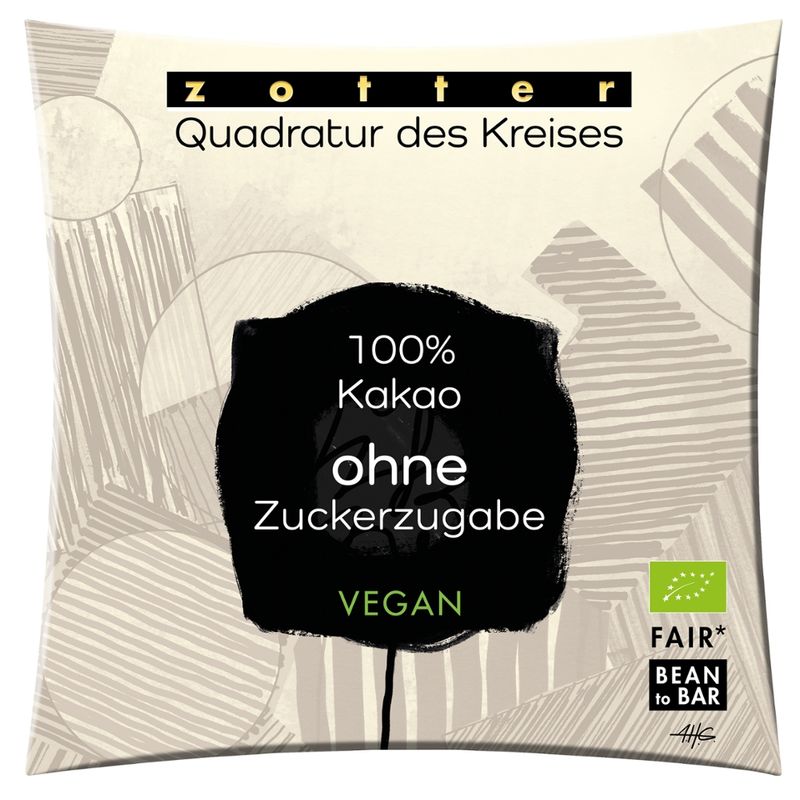 Zotter Schokolade Quadratur des Kreises- 100% Kakao ohne Zuckerzugabe VEGAN - Produktbild