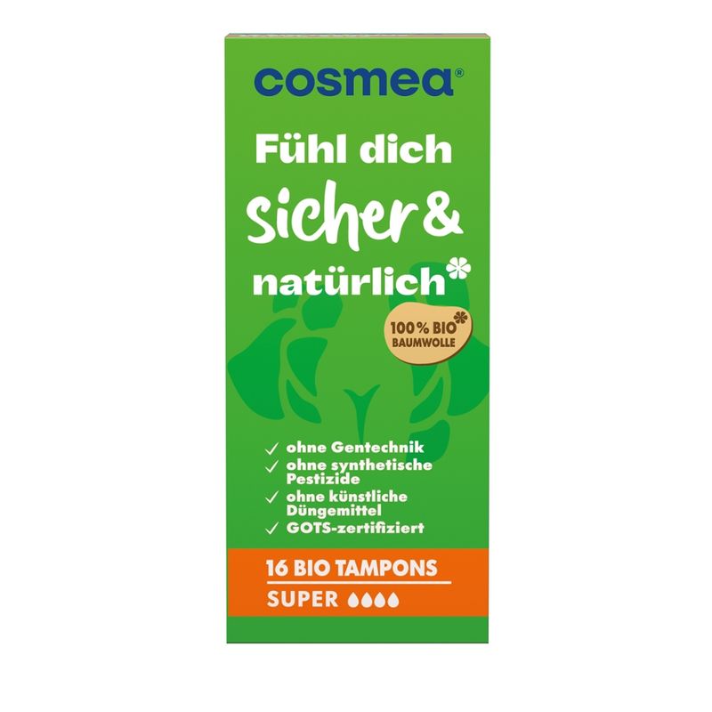 COSMEA®  cosmea® bio Tampons, VEGAN, Super, 16 Stück - Produktbild