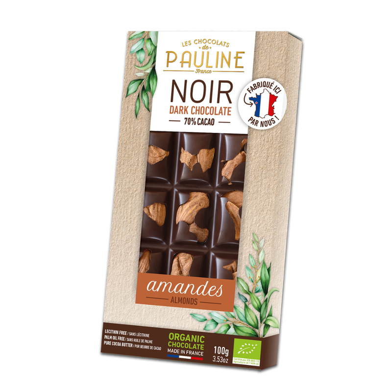 LES CHOCOLATS DE PAULINE DARK CHOCOLATE TABLET 70% WITH ALMONDS - Produktbild