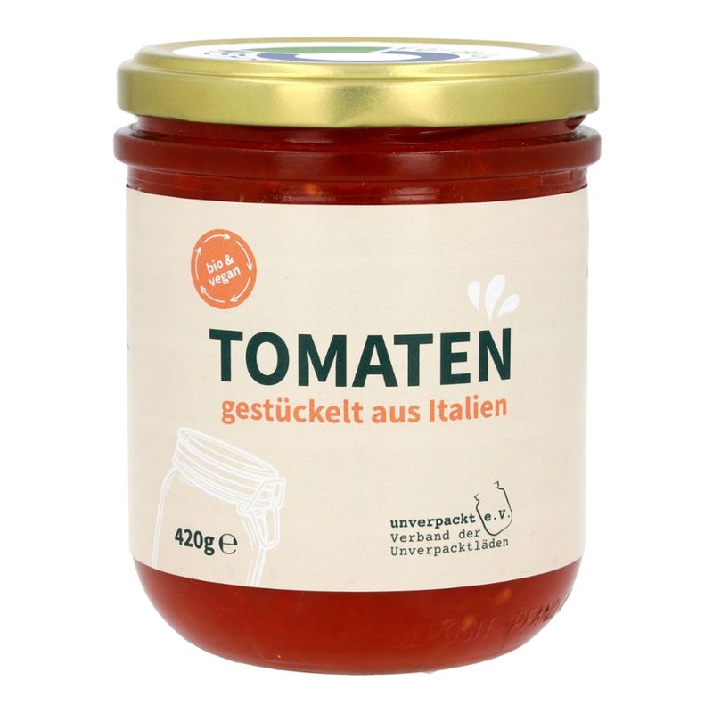 ALLERLIEBE ALLERLIEBE Bio Tomaten gestückelt aus Italien im Glas 420g - Produktbild