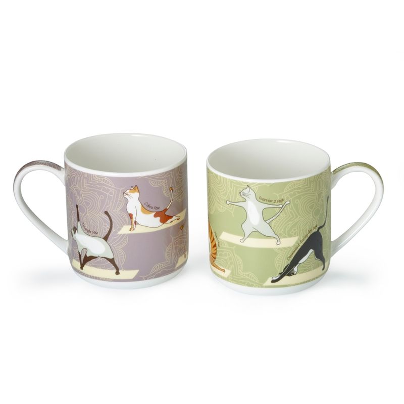 Cha Cult® Becher "Yoga Cats" Fine Bone China mit Raised-Effekt, 2-fach sortiert, 0,35 l, H 9,2 cm, Ø 8,8 cm - Produktbild