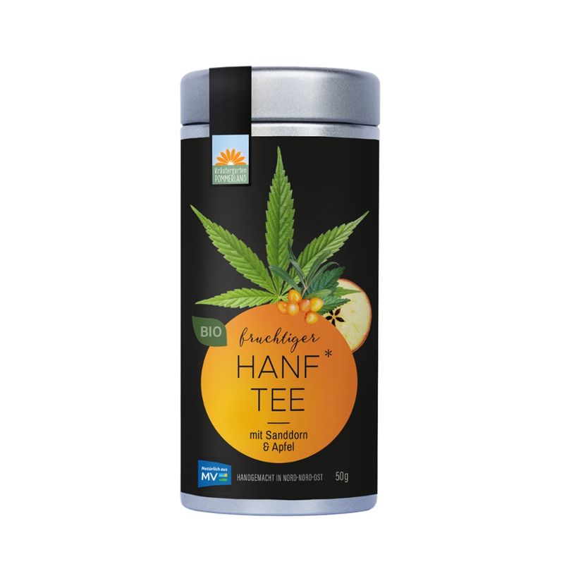 Kräutergarten Pommerland Fruchtiger Hanftee,  mild-fruchtige Bio Kräuterteemischung in der Vorratsdose - Produktbild