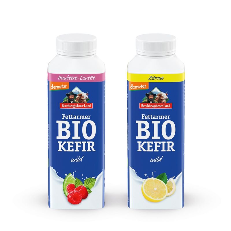 Berchtesgadener Land Bio BGL Fettarmer Bio-Kefir mild Frucht 1,5% Fett demeter 2-fach sortiert - Produktbild