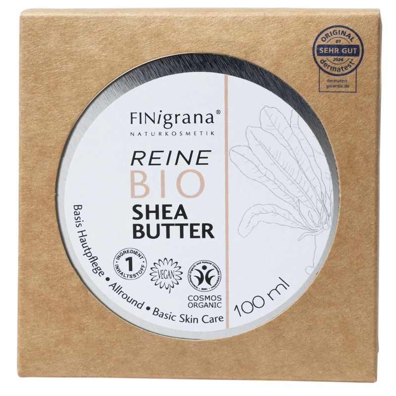 FINigrana® Naturkosmetik FINigrana® 100% Reine Bio Shea-Butter (Körper Butter / Body Butter / Beurre Corporel) in Weißblechdose, 100ml mit Umkarton - Produktbild