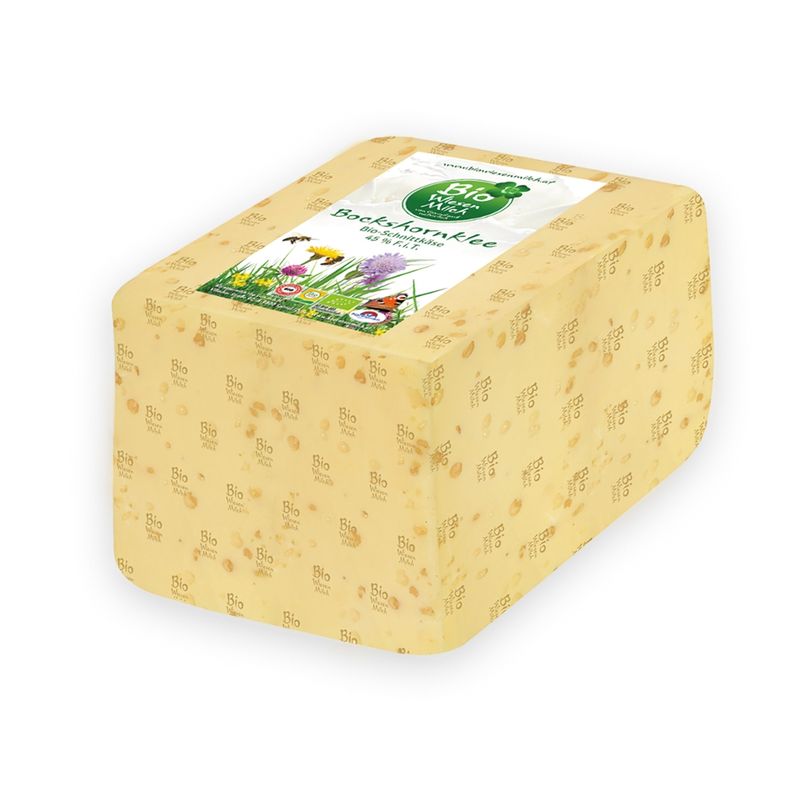 BioWiesenmilch BIO WM Bockshornkleekäse, Schnittkäse 45% Fett i. Tr., aus pasteurisierter Bio-Milch; aus Wiesenmilch aus biologischer Landwirtschaft mit 3% Bio-Bockshornkleesamen; - Produktbild