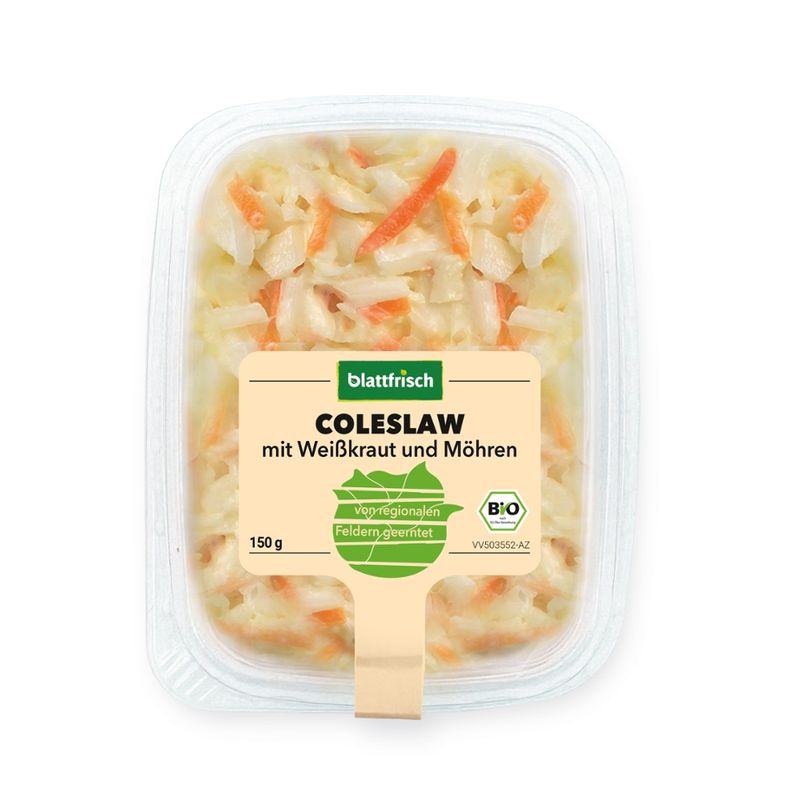 blattfrisch  Bio-Coleslaw - Salat mit Weißkraut und Möhren (Rechteckschale 150g) - Produktbild