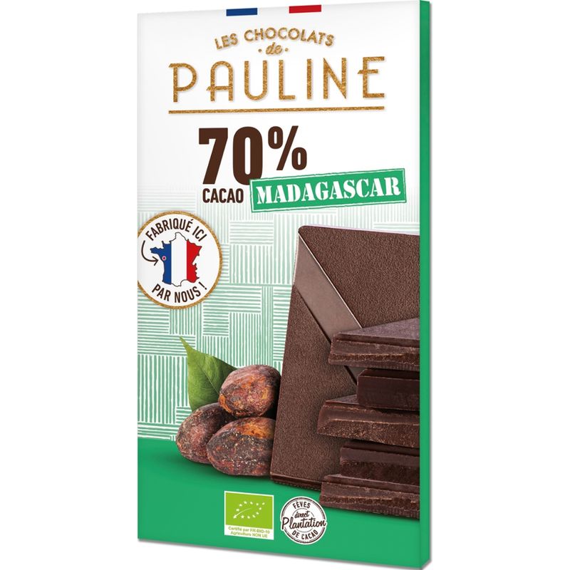 LES CHOCOLATS DE PAULINE DARK CHOCOLATE TABLET 70% - ORIGIN MADAGASCAR sugars-free - Produktbild