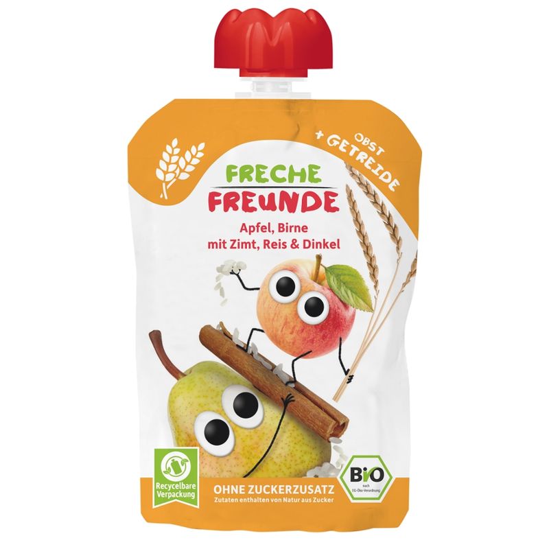 Freche Freunde Freche Freunde Bio Quetschie Apfel, Birne mit Zimt, Reis & Dinkel - Produktbild