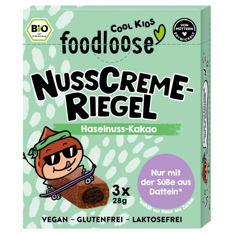 foodloose COOL KIDS Bio-Nusscreme-Riegel Haselnuss-Kakao von foodloose COOL KIDS (3x 28 g) - Produktbild