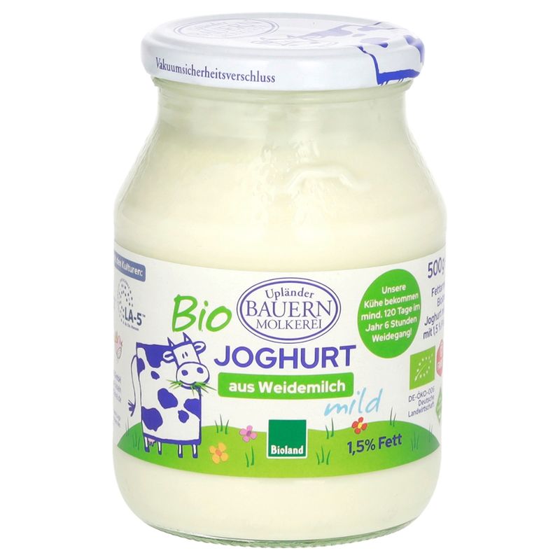Upländer Bauernmolkerei Bioland Naturjoghurt mild 1,5% Glas - Produktbild