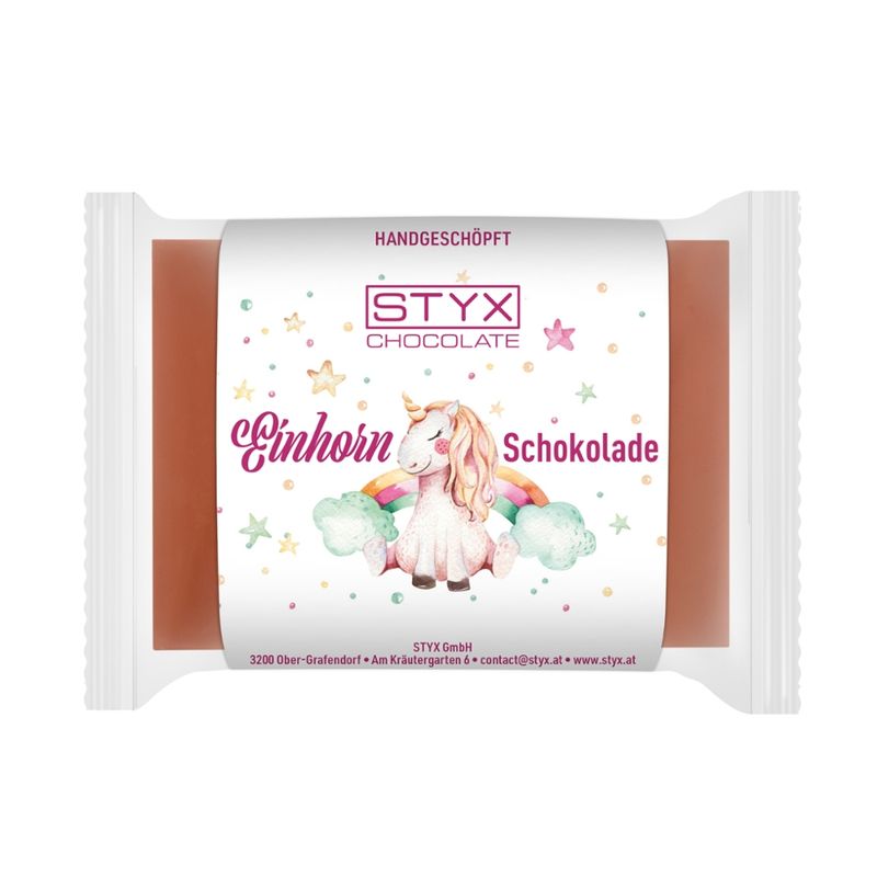 Styx Naturcosmetic BIO Kinderschokolade 50g - Einhorn - weiße Schokolade auf Vollmilchschokolade - Produktbild