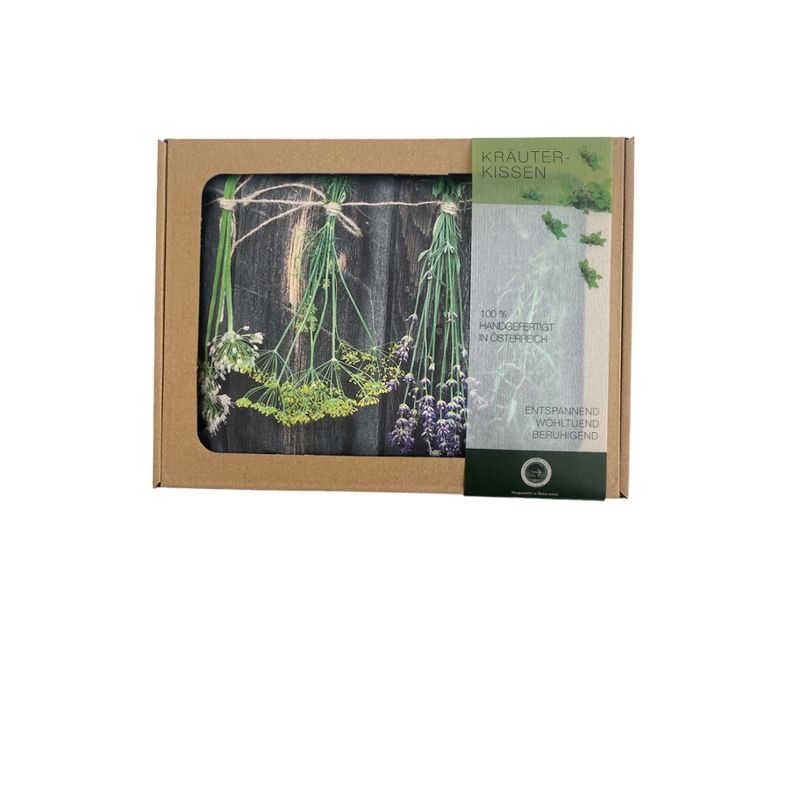 Insieme Display Biogarten Kräuterkissen 26x21 cm in der Kartonverpackung mit Einleger und Banderole, Motiv: Insieme 085, Stoff: GOTS Baumwolle Natur, Waschlabel: Insieme, Verpackung im Display zu 5 Stück, EAN: 9120067002845 - Produktbild