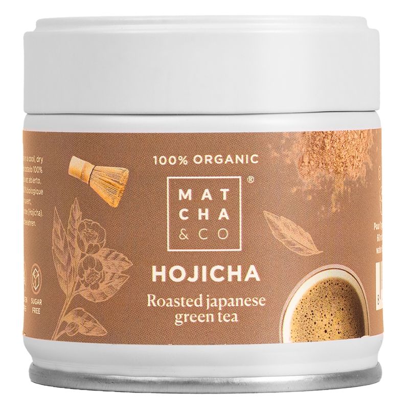 MATCHA & CO Bio Hojicha aus Japan 25g – 100% natürlicher gerösteter Grüntee, koffeinarmes Pulver. Ökologisches Erzeugnis gemäß (EU) 2018/848. Behälter 25 g - Produktbild