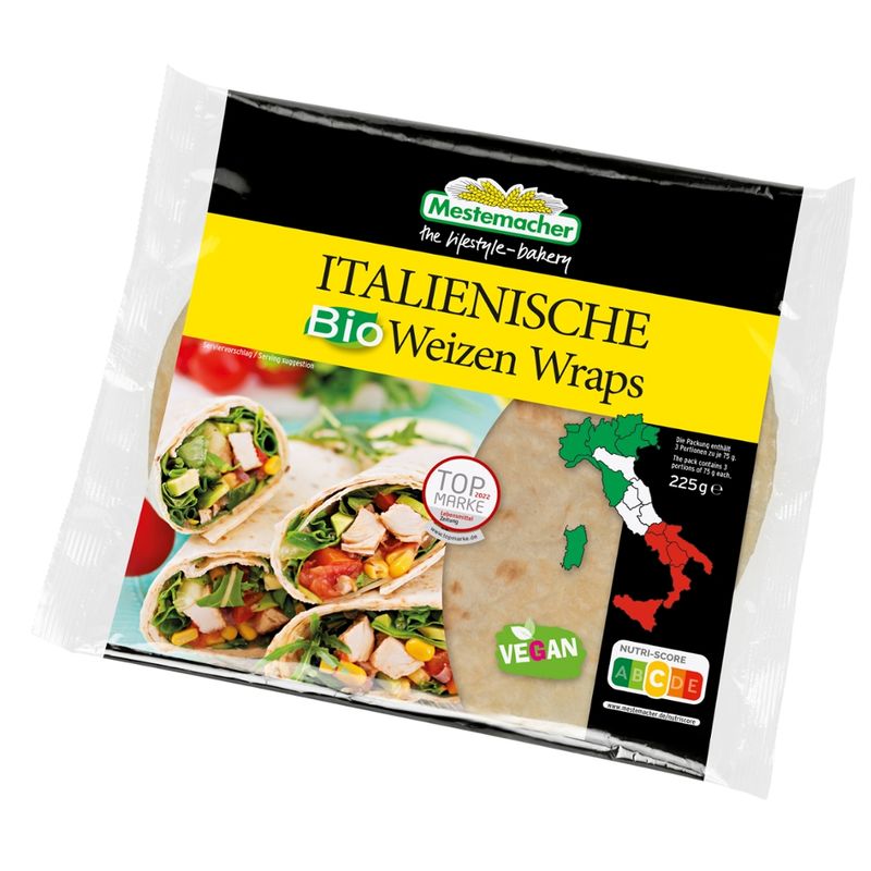 Mestemacher GmbH Italienische Bio Wraps 3 Stck./225 g - Produktbild