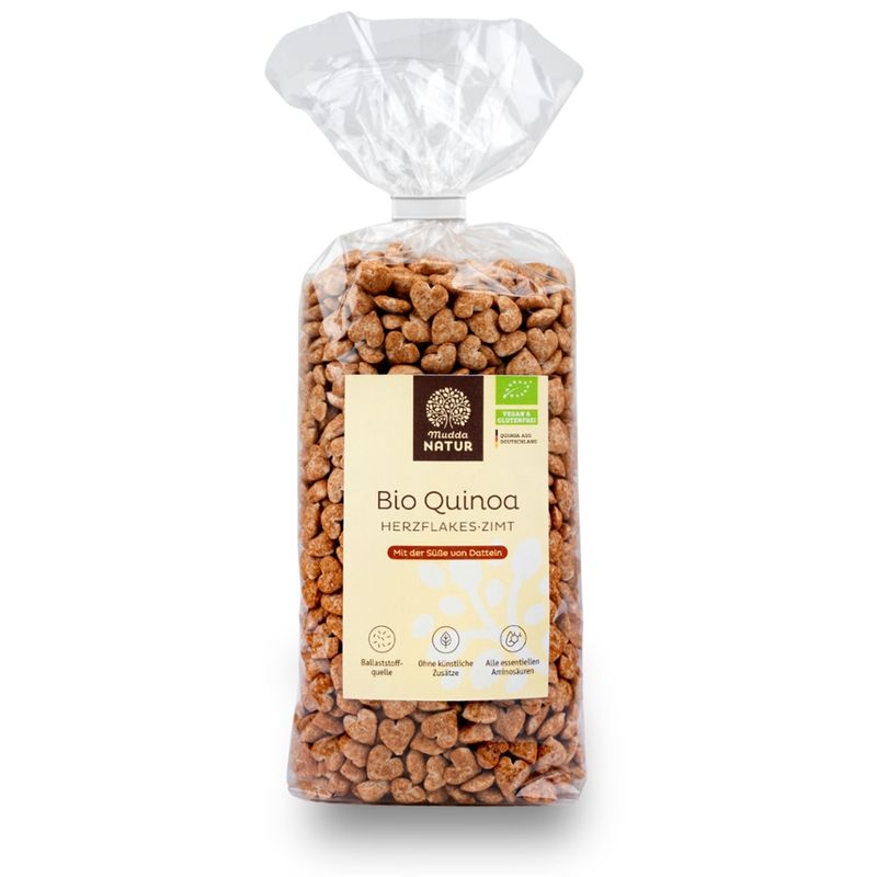 Mudda Natur Mudda Natur Bio Quinoa Herzflakes -Zimt-, 165 g Beutel - Produktbild