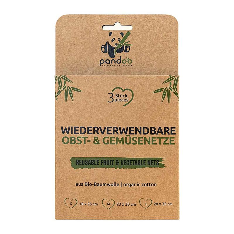 pandoo pandoo Obst- und Gemüsenetze - helfen dabei beim Einkauf im Supermarkt, auf dem Wochenmarkt oder im Unverpackt-Laden auf Einwegplastik und Papiermüll zu verzichten - Produktbild