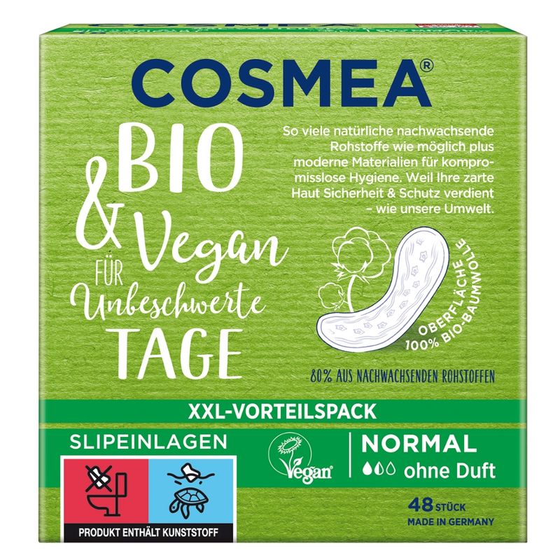COSMEA®  COSMEA® BIO Slipeinlagen, VEGAN, Normal ohne Duft, 48 Stück XXL Vorteilspack - Produktbild