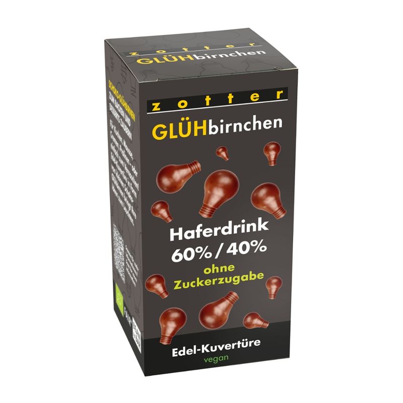 Zotter Schokolade Glühbirnchen 60/40 Kakao-Hafer ohne Zuckerzugabe - Produktbild