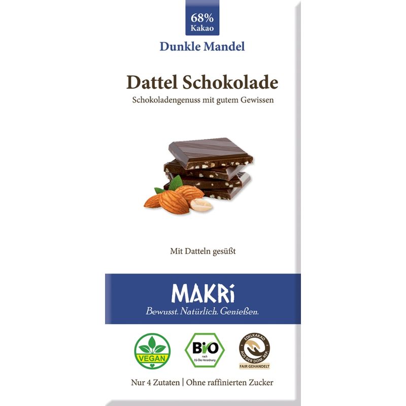 Makri Bio Dattel Schokolade - Dunkle Mandel 68% - Produktbild