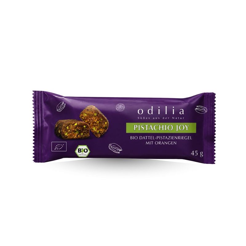 odilia odilia Pistachio Joy Bio Dattel Pistazienriegel mit Orange, ohne Zuckerzusatz, vegan & glutenfrei, 45 g - Produktbild