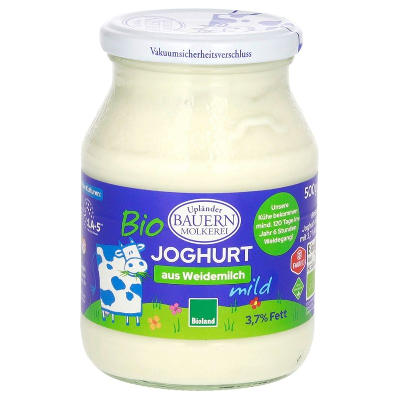 Upländer Bauernmolkerei Bioland Naturjoghurt mild 3,7% Glas - Produktbild