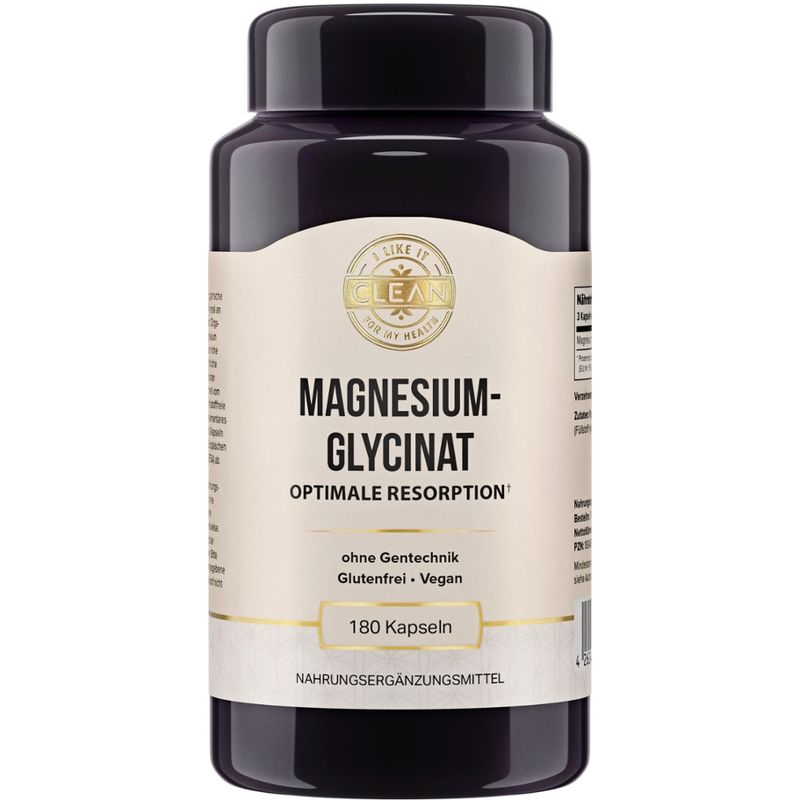 I LIKE IT CLEAN FOR MY HEALTH Magnesiumbisglycinat - 125 mg elementares Magnesium pro Kapsel - 180 Kapseln - vegan, laborgeprüft, ohne Zusatzstoffe, hochdosiert - in Deutschland produziert - I-like-it-Clean® - - Produktbild