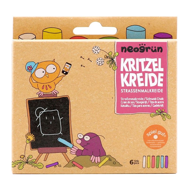 neogrün Kritzelkreide - Bunte Straßenmalkreide - 6 Farben - weiß, gelb, rot, grün, blau, violett - Produktbild