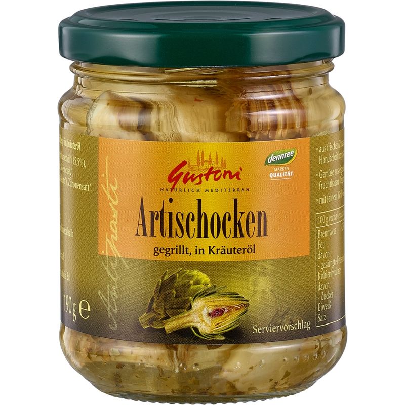 Gustoni Gegrillte Artischockenherzen (Hälften) in Kräuteröl - Produktbild
