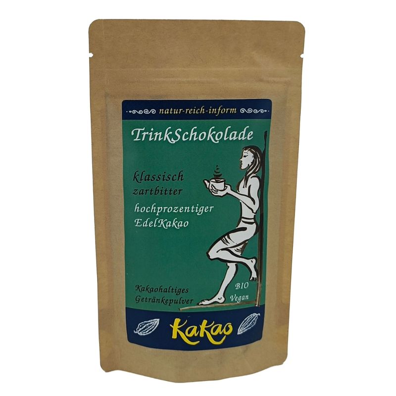 natur-reich-inform TrinkSchokolade klassisch & zartbitter – ein extra schokoladiges Getränkepulver mit EdelKakao, dezent gesüßt, Bio & Vegan. - Produktbild