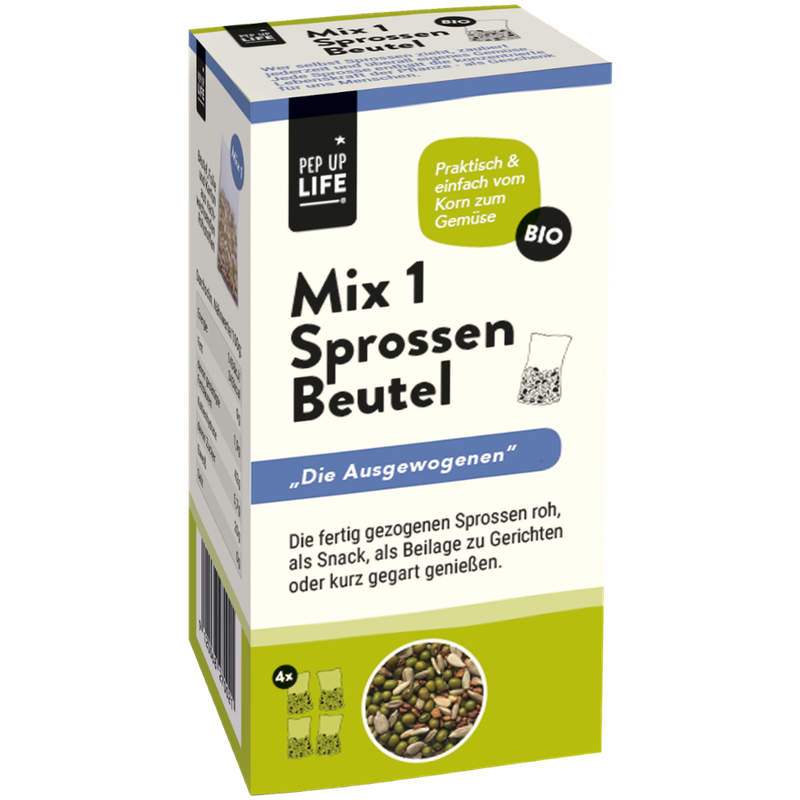 PepUpLife Sprossenbeutel Bio MIX1 - Die Lebenidigen, zum selber ziehen ohne Geräte, 4x20g - Produktbild