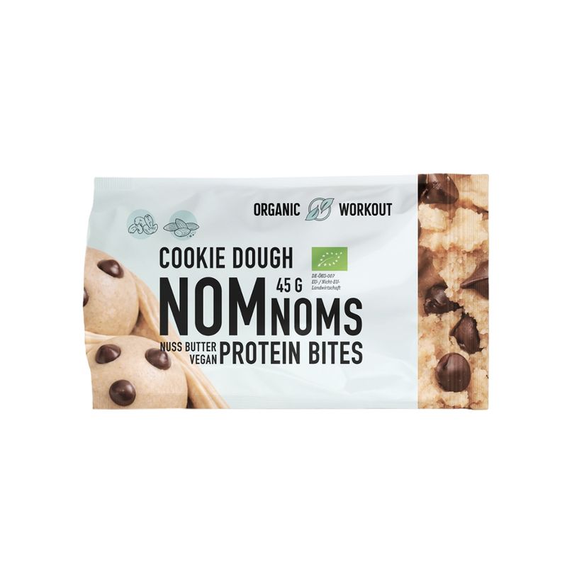 Organic Workout Cookie Dough NomNoms Protein Bites – Bio Protein-Nuss-Snack auf Basis von Nussmus und Erbsenprotein, gesüßt mit Erythrit und Reissirup - Produktbild
