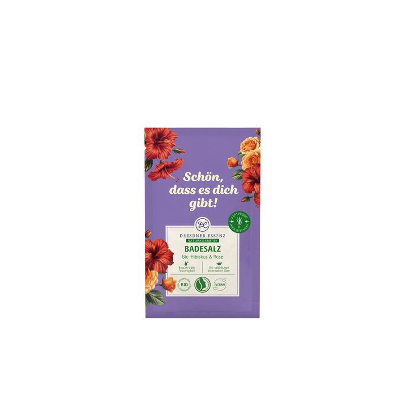 Dresdner Essenz DE Badesalz Bio-Hibiskus & Rose (Schön, dass es dich gibt!) 60g - Produktbild