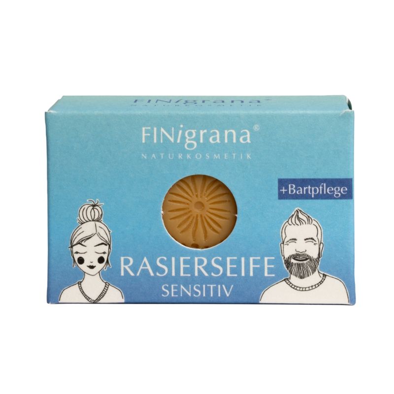 FINigrana® Naturkosmetik FINigrana Rasierseife, SENSITIV, aus 5 wertvollen, verseiften Pflanzenölen mit Schwarzkümmelöl, 100g,  zur milden Nass Rasur aller Hauttypen, unisex - Produktbild