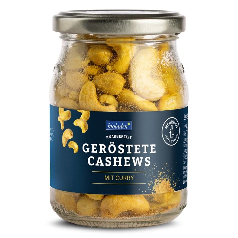bioladen Cashews geröstet mit Curry im Pfandglas - Produktbild