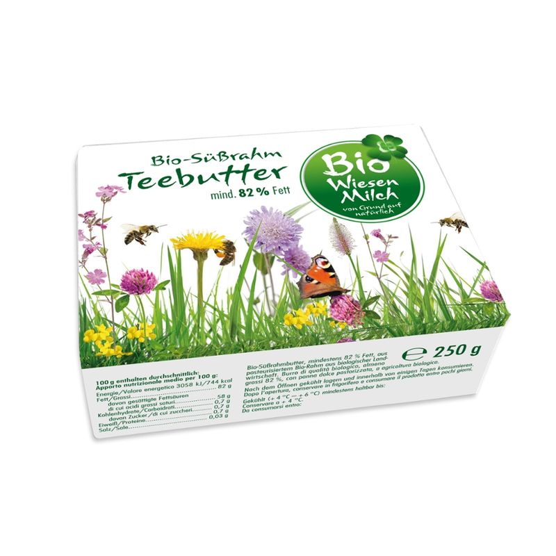BioWiesenmilch Bio Wiesenmilch Teebutter, 82% Fett, aus pasteurisiertem Rahm aus Biomilch - Produktbild