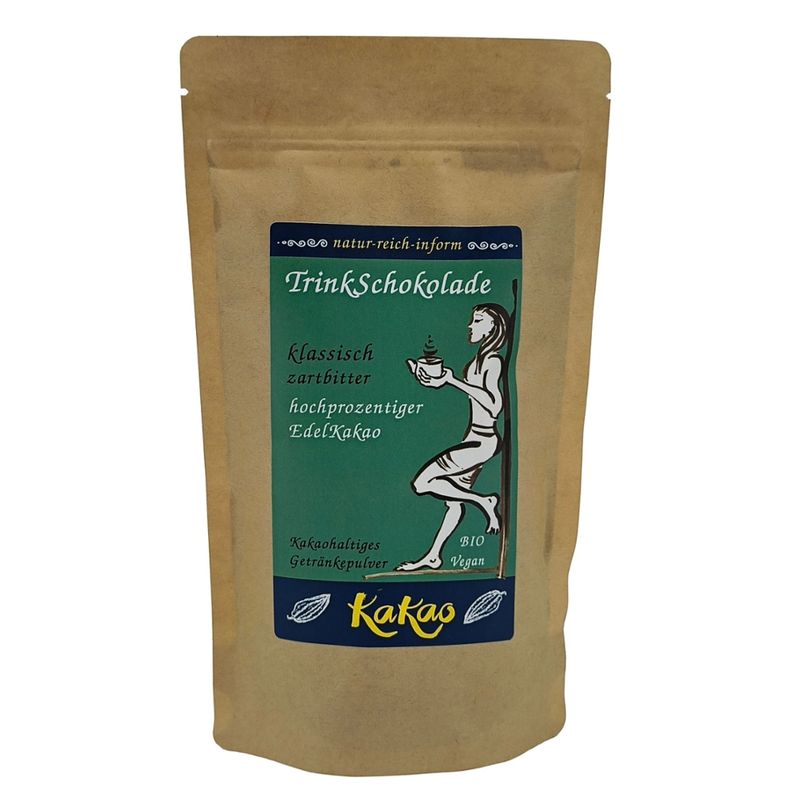 natur-reich-inform TrinkSchokolade klassisch & zartbitter – ein extra schokoladiges Getränkepulver mit EdelKakao, dezent gesüßt, Bio & Vegan. - Produktbild