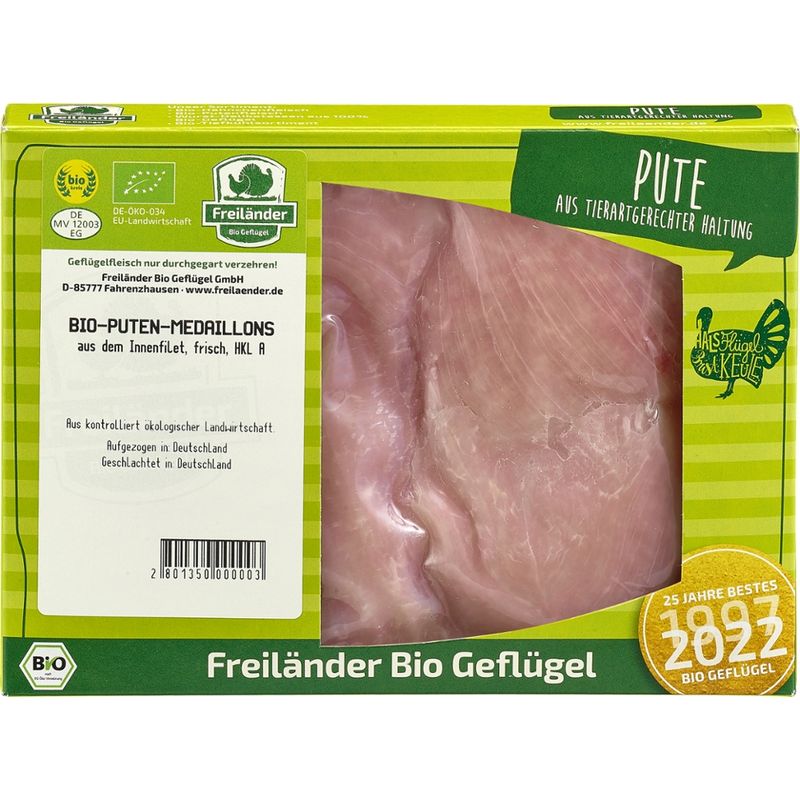 Freiländer Bio Geflügel Putenmedallions aus dem Innenfilet, Bio, frisch, 300g, vac. 3er Gebinde - Produktbild