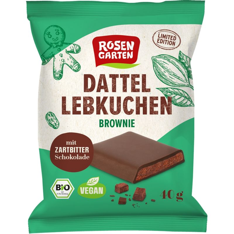 Rosengarten Dattel Brownie Lebkuchen 40g BIO - Produktbild