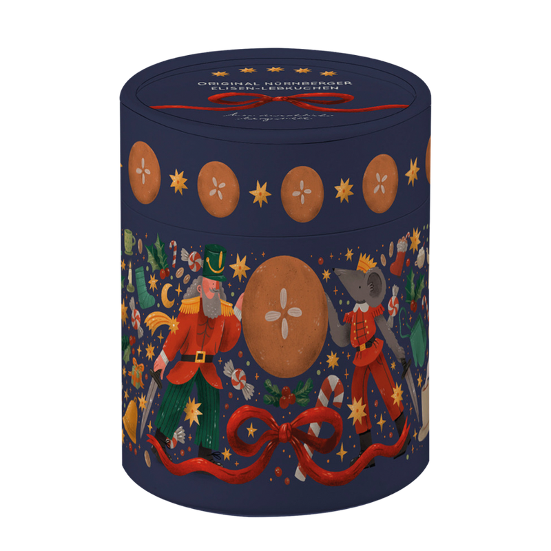Nürnberger Bio Originale 5 Bio Elisen-Lebkuchen sort. in dunkelblauer Papier Design Dose - Produktbild