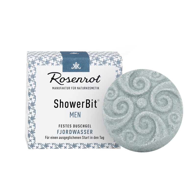 Rosenrot Naturkosmetik ShowerBit® - festes Duschgel MEN Fjordwasser - 60g - in Schachtel - Mit sanft reinigender Porzellanerde, - Produktbild