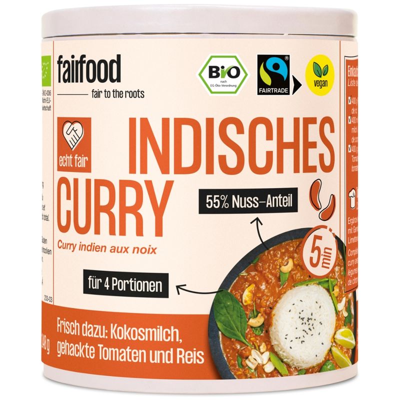 fairfood Freiburg 140g, Papierdose, Indisches Nuss Curry, BIO & FLO Fairtrade - Produktbild